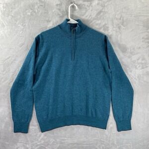 UNTUCKit Sweater mens XL 100% Merino Wool 1/4 Zip Pullover Blue Mock Neck Casual